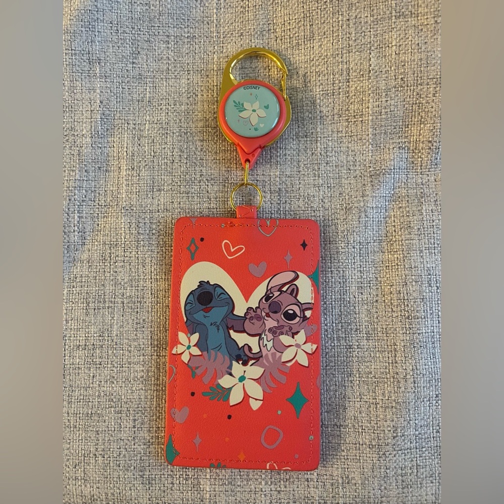 Loungefly Disney Lilo & Stitch Angel & Stitch Floral Heart Retractable Lanyard